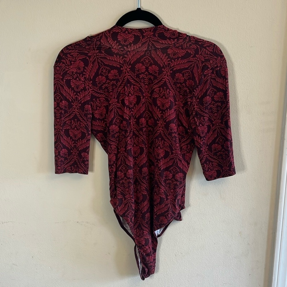 Forever 21 Body Suit Burgundy Damask
